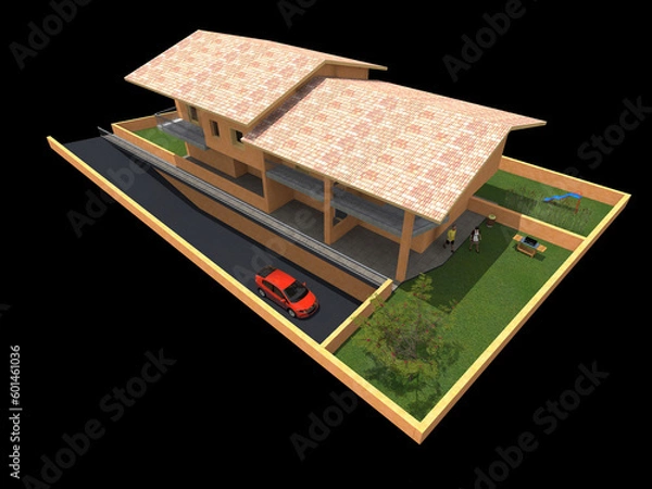 Fototapeta 3D RenderPerspective view of a multi-family detached house