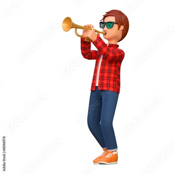 Fototapeta musician playing trumpet 3d character illustration