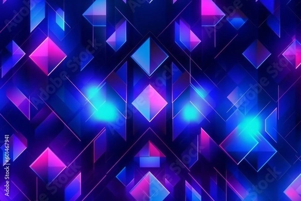 Obraz Abstract geometric blue and purple neon background. Generative ai