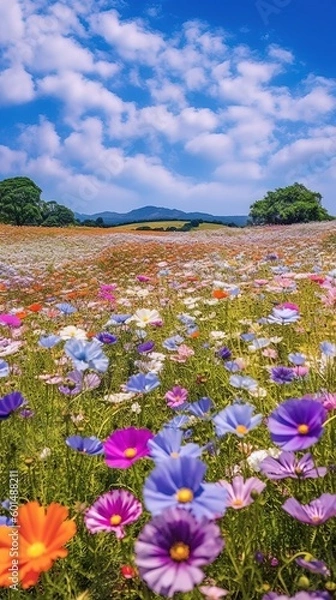 Obraz Expansive Field of Vibrant Wildflowers - Generative AI