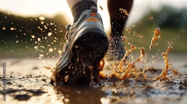 Obraz Extreme Close-up of Runner's Foot in Action - Generative AI