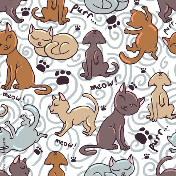 Fototapeta Cute seamless pattern with funny kittens