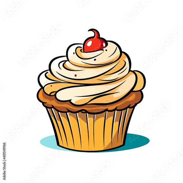 Fototapeta Cupcake with a light frosting and a fruit on top