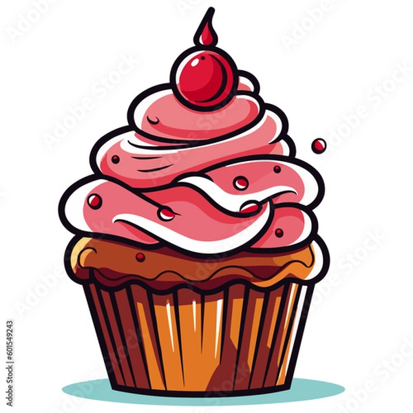 Fototapeta Cupcake with a pink frosting and a fruit on top