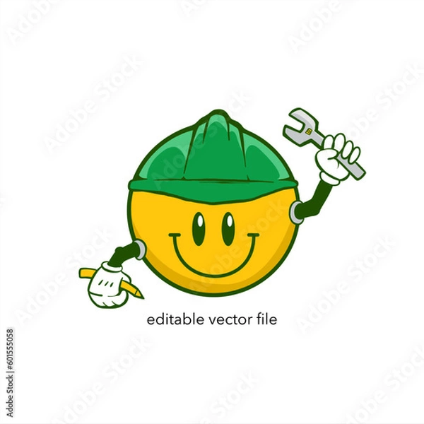 Fototapeta Mechanic Mascot. Smile character mascot with a helmet. Architect mascot vector