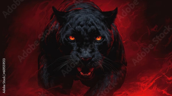 Fototapeta Panther on Red created with Generative AI Technology, ai, generative