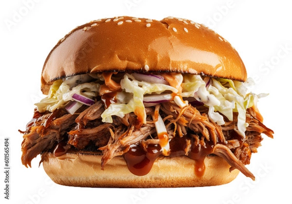 Obraz Pulled pork sandwich in transparent background. Generative AI.