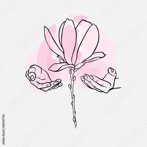 Fototapeta Natural Caring Hands watercolor one line design