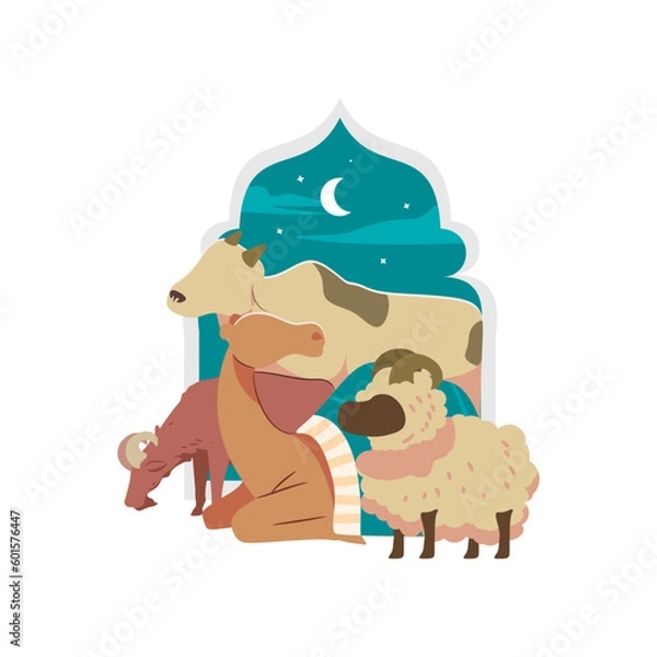 Obraz A cut out of a mosque with a sheep for says aid al adha