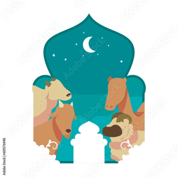 Obraz A paper cut art of a mosque with a man and two horses.