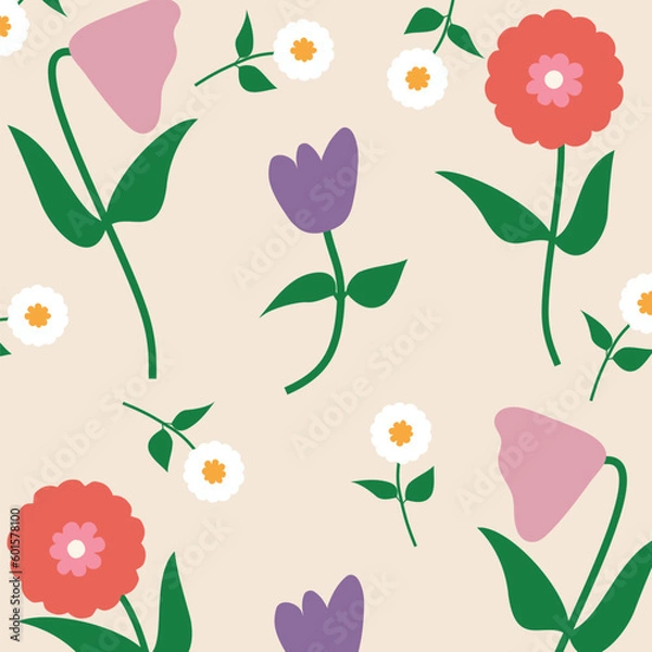 Fototapeta Flower Vector summer seamless pattern garden botanical