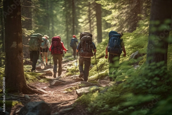 Obraz a group of people hiking in a forest