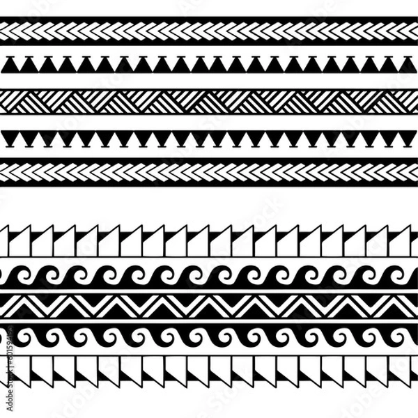 Obraz Polynesian armband tattoo stencil. Pattern samoan. Black and white texture. Vector illustration