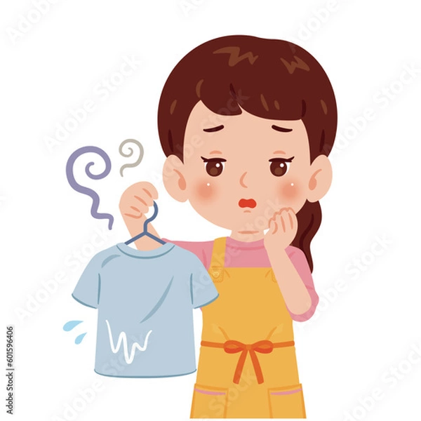 Fototapeta 生乾きのニオイを気にする悩む女性