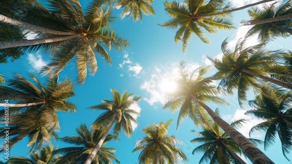 Fototapeta Coconut palm trees perspective view for background. Grnerative Ai.