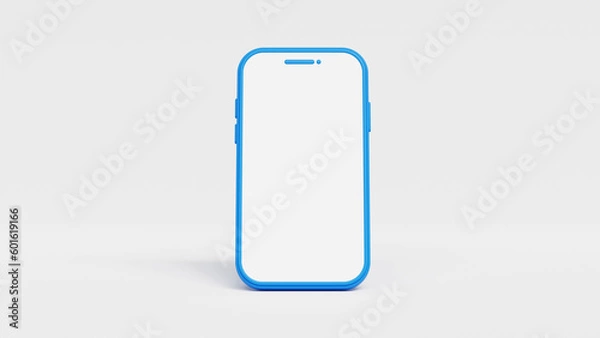 Fototapeta Blue smartphone mockup with free space for text, 3D illustration template. 3D Mobile phone front view on the white background