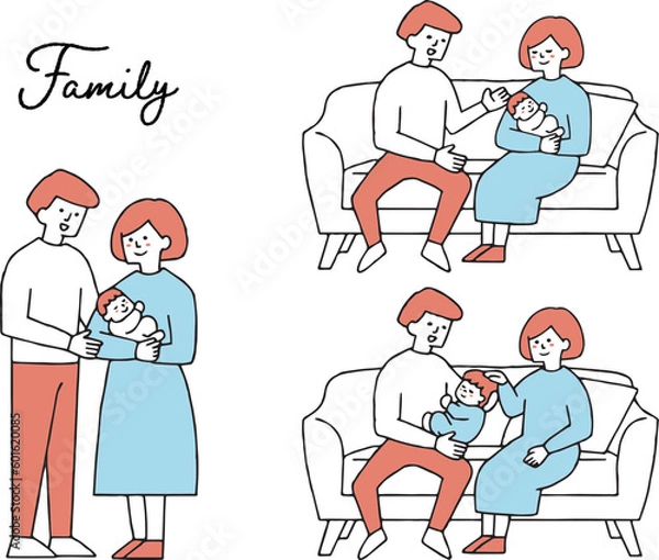 Fototapeta 赤ちゃんを抱っこする夫婦　セット