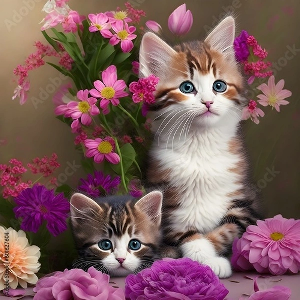 Fototapeta Kitten on Meadow, Generative AI Illustration