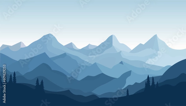Fototapeta Flat minimalistic design. Panorama of a mountain landscape. Easy to change colors.