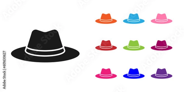 Fototapeta Black Western cowboy hat icon isolated on white background. Set icons colorful. Vector