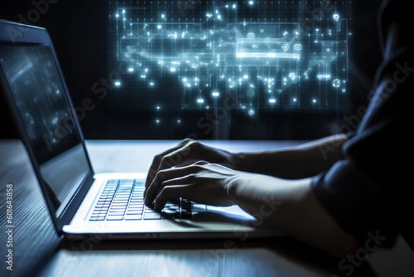 Fototapeta person typing keyboard on a laptop