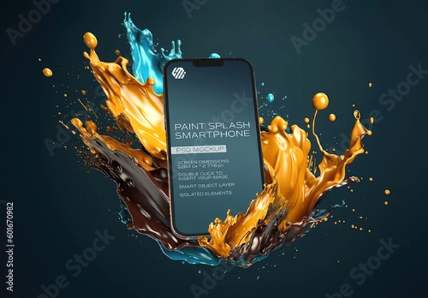 Fototapeta 3D Mobile Phone Mockup With Generative Ai Paint Splash Effect
