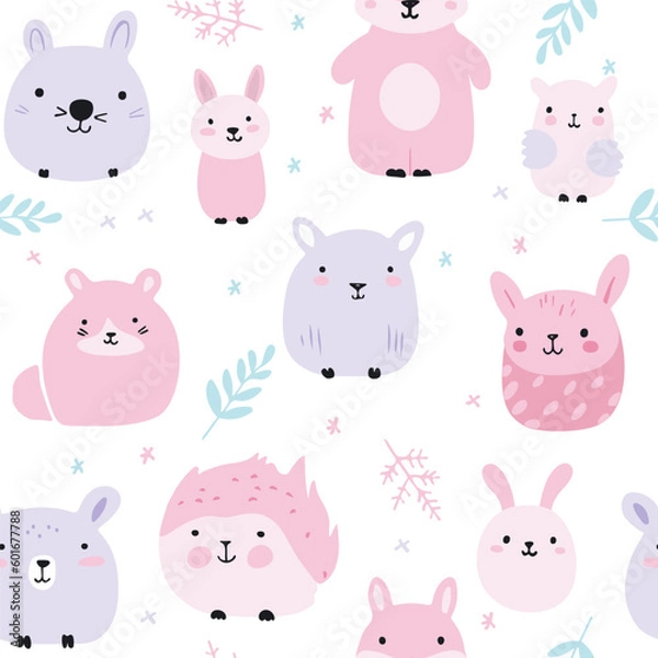 Fototapeta Vector baby cute pattern with forest animals.
