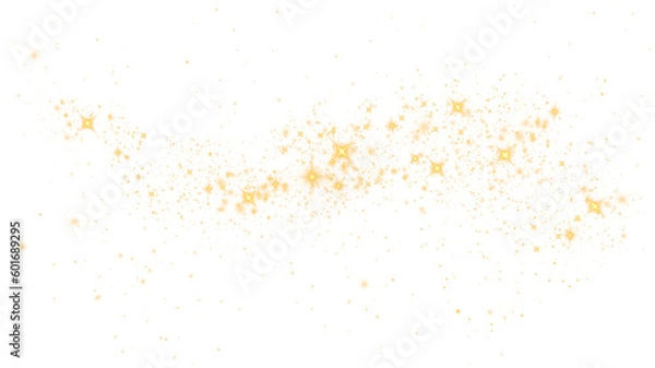 Obraz Złotwa ilustracja fali brokatowej. Golden Stars Trail Trail Troxa błyszczące izolowane na przezroczystym tle. Koncepcja magiczna. Png.