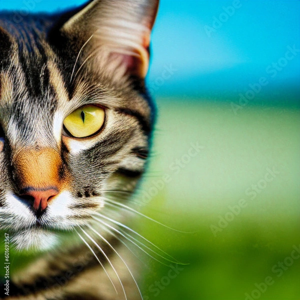 Obraz Portrait of a cat in summer. Generative AI