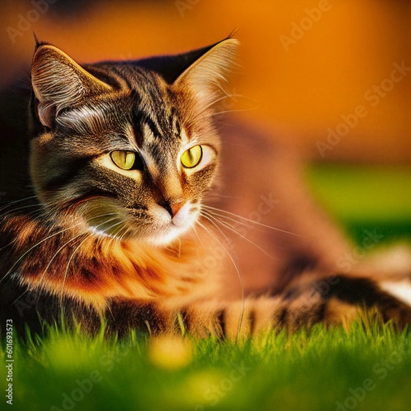 Obraz Portrait of a cat in summer. Generative AI