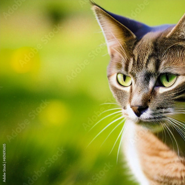 Obraz Portrait of a cat in summer. Generative AI