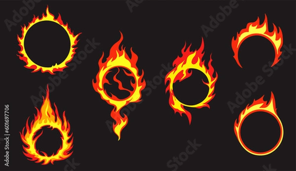 Obraz Set cartoon rings fire flames.