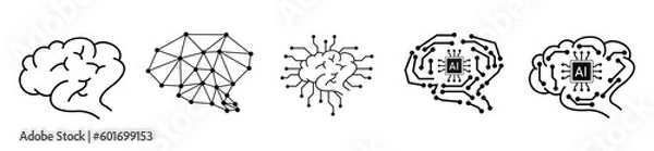 Fototapeta artificial intelligence logo icon with brain and chip and circuit board