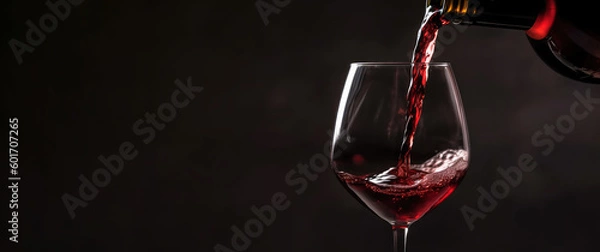 Obraz Pour red wine on black background. Background for presentation, brochure, booklet, poster, banner. Generative ai