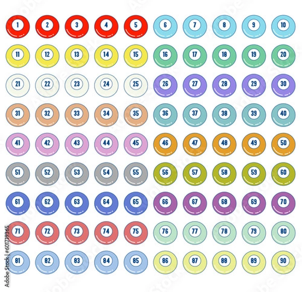 Fototapeta Bingo balls multi colour up to 90 balls. concept vector illustrations.