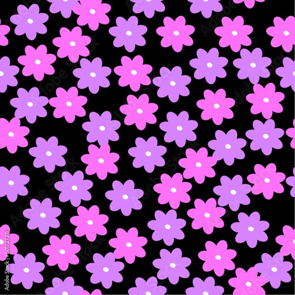 Fototapeta retro seamless pattern, black flower seamless pattern, pink and purple on black seamless patter, seamless pattern, illustration, flowers, dark flower seamless pattern,