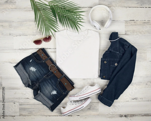 Obraz T-Shirt Flatlay Mockup Blank Summer Template