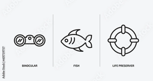 Obraz nautical outline icons set. nautical icons such as binocular, fish, life preserver vector. can be used web and mobile.