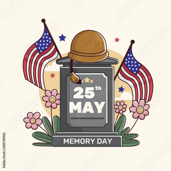 Obraz Free vector flat usa memorial day illustration