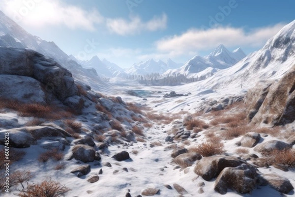Obraz Majestic Snowy Mountain Landscape, Generative AI