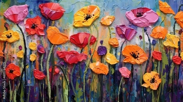 Obraz Flower art. Oil painting of flowers. Stunning impasto painting. Generative AI.