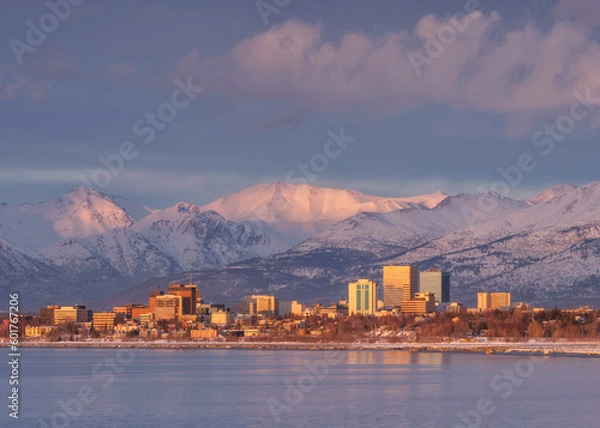 Fototapeta Anchorage  Alaska view at golden hour