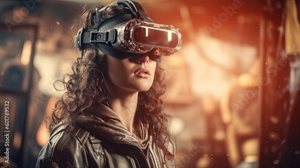 Obraz Woman with VR headset exploring the metaverse, Generative AI Technology