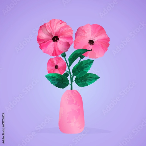 Obraz Bouquet of hibiscus flowers in a vase. Vector illustration on a colored background. Template for congratulations and invitations, banner, poster..