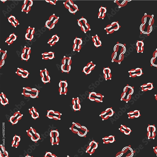 Fototapeta Line Nautical rope knots icon isolated seamless pattern on black background. Rope tied in a knot. Vector