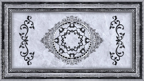 Fototapeta Stretch ceiling design. Colorful geometry ornamental floral marble background. Rug textile texture. Grunge background carpet colorful geometry knitwear rug textile texture