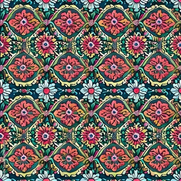 Fototapeta 64 Bohemian Patterns: A free-spirited and eclectic background featuring bohemian patterns in vibrant and colorful tones that create a playful and artistic look4, Generative AI
