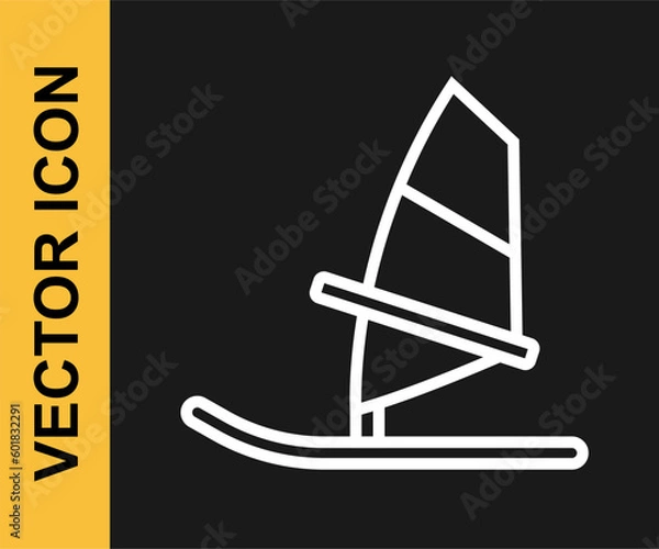 Fototapeta White line Windsurfing icon isolated on black background. Vector