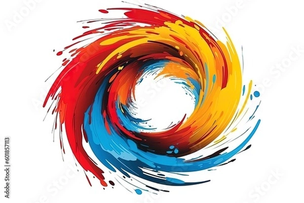 Obraz Colorful bright paint swirls with splashes and empty white space. Liquid vivid flow with twists, curved dynamic lines for creative background. Fluid vortex made of acrylic or alcohol ink.