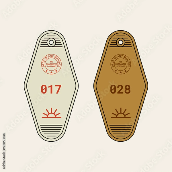 Obraz Retro Sunrise Hotel Logo Keychain Vector
